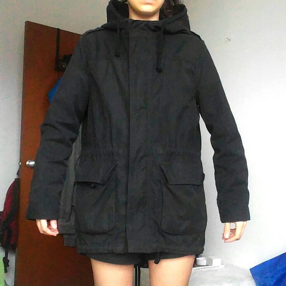 Old Navy Jackets & Blazers - Black Hooded Cargo Coat with Removable Lining